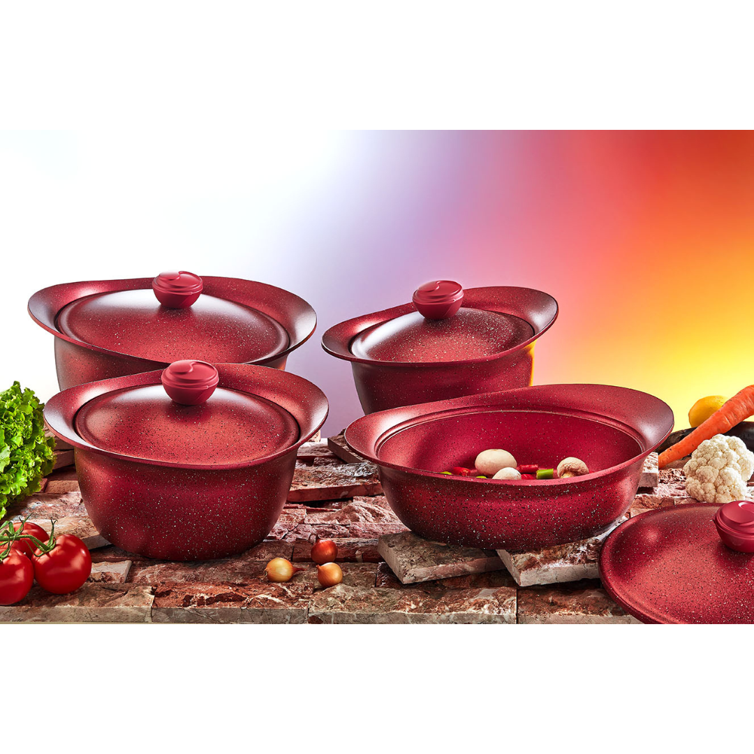 OMS 3012 RED OVEN SAFE 9 PCS GRANITEC COOKWARE SET - MADE IN TURKEY طقم جرانيت 9 قطع من تركيا لون احمر OMS 3012 RED OVEN SAFE 9 PCS GRANITEC COOKWARE SET - MADE IN TURKEY طقم جرانيت 9 قطع من تركيا لون احمر